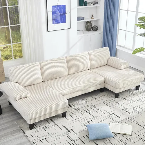 Miniatura 7 de Eafurn Sofá modular simétrico en forma de U con diván doble, moderno sofá esquinero tapizado de pana de gran tamaño, asiento profundo, cómodo sofá