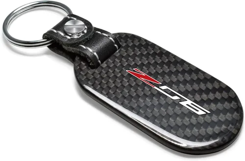 Miniatura 2 de iPick Image Llavero de estilo de etiqueta de fibra de carbono negro real para Chevrolet Corvette C7 Z06, con licencia oficial, Negro