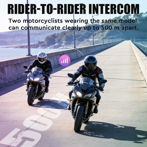 Miniatura 2 de VCOROS Auriculares para casco de motocicleta con luces RGB, intercomunicador de casco de 2 vías para 2 conductores, intercambio de música (N+), chip