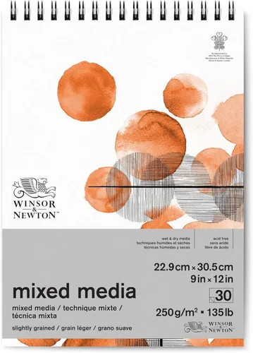 Winsor & Newton Bloc de medios mixtos profesional, 9" x 12", 30 hojas, 250gsm, blanco