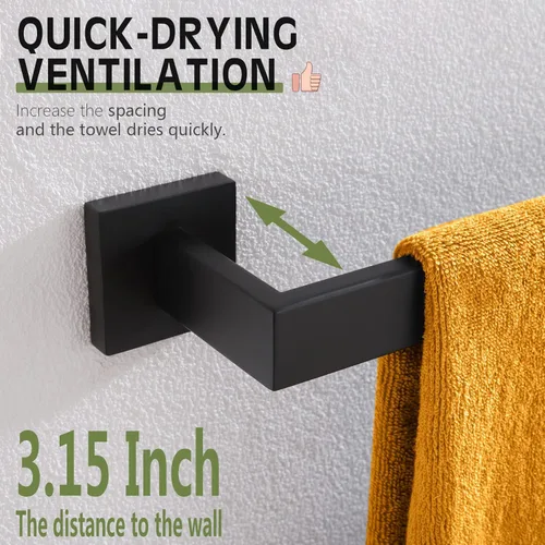 Miniatura 8 de KOKOSIRI Barra de toalla individual de 16 pulgadas, toallero para baño o cocina, toallero de pared de acero inoxidable SUS304, negro mate