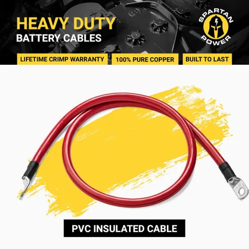 Miniatura 3 de Spartan Power - Cable de batería rojo de 9 pulgadas, 1/0 AWG, 5/16 pulgadas M8, fabricado en EE. UU. Rojo 3 ft 1/0 AWG - 5/16