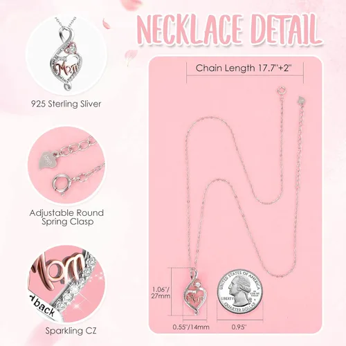 Miniatura 6 de AddWel Regalos para el Día de la Madre, para mamá de hija e hijo, para cumpleaños, rosas reales preservadas con collar de plata de ley con I Love