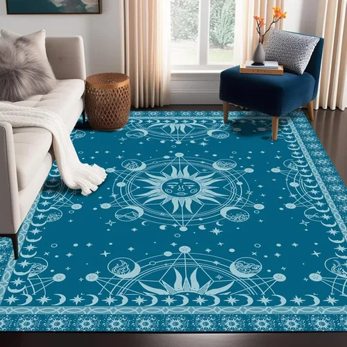 Miniatura 18 de 5' X 7' Alfombra con diseño de sol y luna, alfombras boho celestiales para dormitorio, sala de estar, estilo bohemio, oculto, media luna, solar