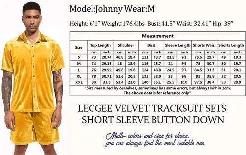 Miniatura 6 de LecGee Conjunto de pantalones cortos casuales de verano para hombre, camisa de terciopelo de manga corta con botones, pantalones cortos de cintura