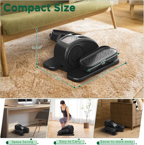 Miniatura 3 de Elíptica debajo del escritorio, ejercitador de pedal eléctrico sentado, silencioso, compacto, mini entrenador elíptico con monitor de pantalla