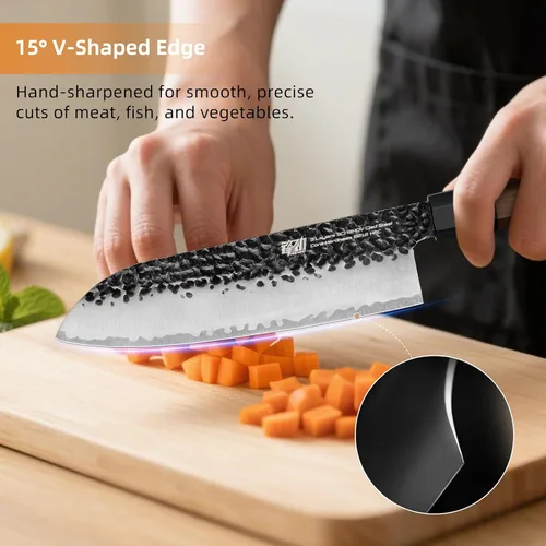 Miniatura 5 de FINDKING Dynasty Series - Cuchillo japonés Santoku, cuchillo de cocina profesional, hoja de acero de alto carbono 9Cr18MoV, mango octogonal