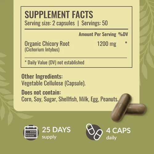 Miniatura 3 de HERBAMAMA Cápsulas de fibra de raíz de achicoria, 1200 mg de polvo de raíz de achicoria para limpieza intestinal y apoyo digestivo, suplemento