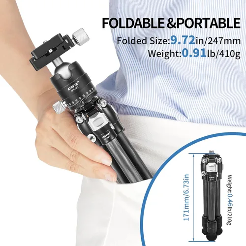 Miniatura 3 de CAVIX Mini trípode de viaje con cabezal esférico de 360° ligero trípode compacto de fibra de carbono para cámara