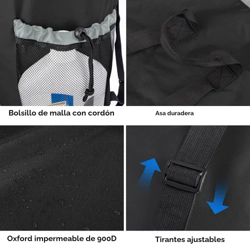 Miniatura 4 de BALEINE Mochila Bolsa de Lavandería de 120L, Tela Oxford 900D Bolsas Grandes de Lavandería de Viaje con Correas para el Hombro y 2 Bolsillos de Negro
