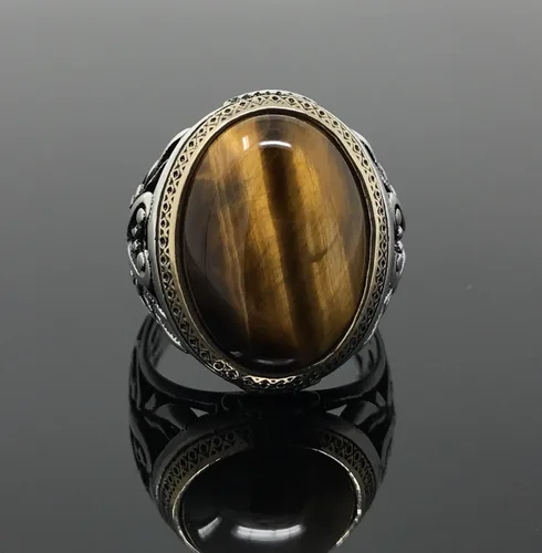 Miniatura 3 de KAR Anillo de plata de ley 925K con filigrana ojo de tigre I1H