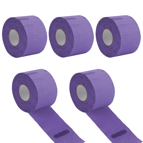 Miniatura 8 de Tiras de cuello de papel flexibles para corte de pelo de peluquería, 5 rollos, 500 suministros de peluquería autoadhesivos rojos desechables