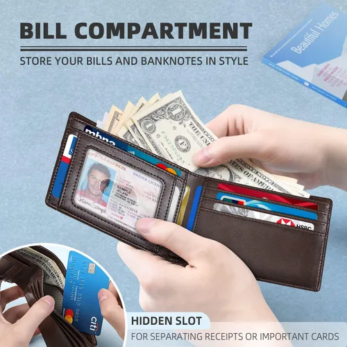 Miniatura 37 de Zitahli Billetera para hombre, de piel fina, con bloqueo RFID, minimalista, plegable, tarjetero con caja de regalo