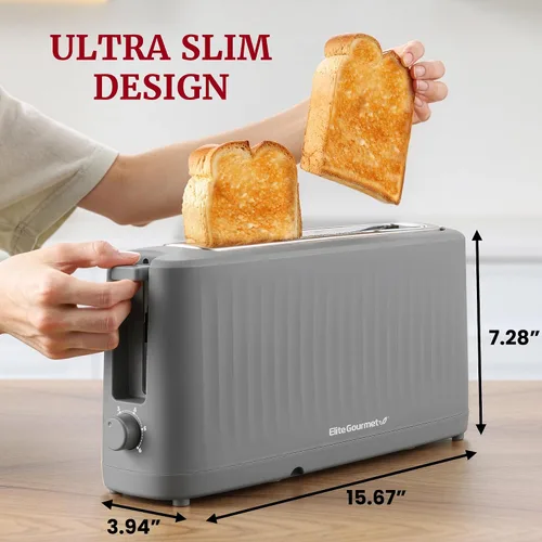Miniatura 6 de Elite Gourmet ECT2517C SLIMTOAST™ Tostadora de 2 rebanadas, ranura larga, cuerpo de enfriamiento táctil, 6 ajustes de tostada y función