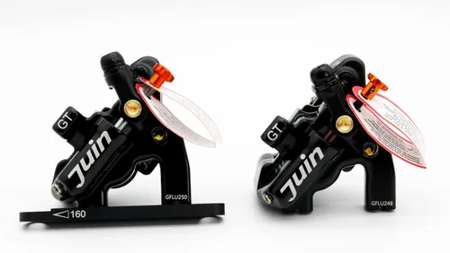Miniatura 2 de GT-F Juego de pinzas de freno de disco hidráulico accionado por cable de 4 pistones para bicicleta de bicicleta hidráulica para montaje plano