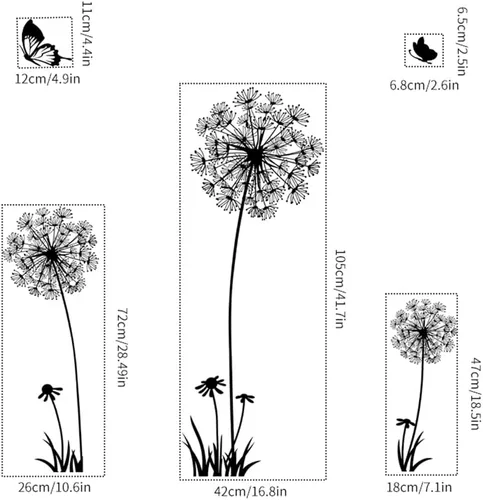 Miniatura 5 de Calcomanías creativas de pared de flor de diente de león, mariposa voladora, decoración del hogar para sala de estar, dormitorio, decoración