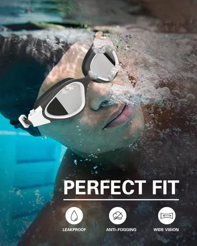 Miniatura 3 de Gafas de natación polarizadas, gafas de natación para hombres, mujeres y adultos, protección antivaho y UV Polarizado + espejo plateado
