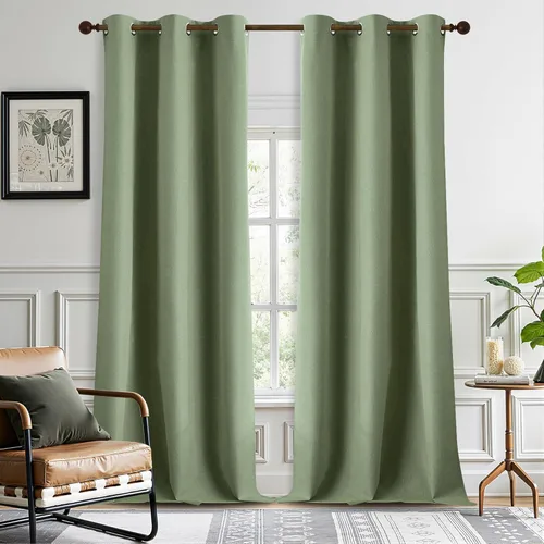 Miniatura 22 de DONREN Cortinas opacas de lino con aislamiento térmico de 52 x 95 pulgadas, cortinas de oscurecimiento de habitación con ojales para dormitorio