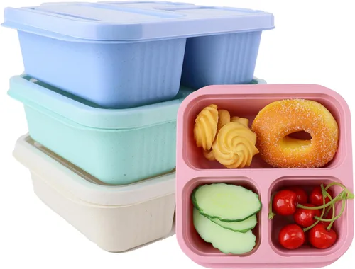Miniatura 14 de Finorder Paquete de 4 recipientes de comida con 4 compartimentos para adultos, contenedores reutilizables para almuerzo de oficina, picnic