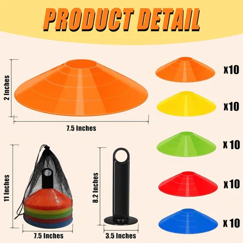 Miniatura 2 de Conos de disco para entrenamiento deportivo, paquete de 25/50 conos de fútbol de agilidad con bolsa de transporte y soporte, fútbol, fútbol