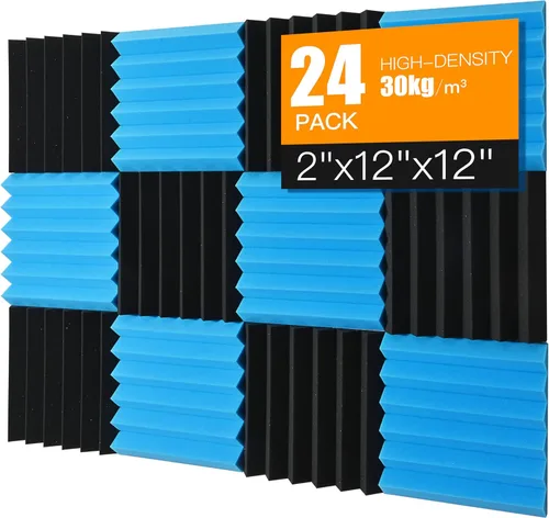 Miniatura 25 de Paquete de 24 paneles acústicos de espuma Saiqiang con aislamiento de sonido, paneles de espuma de 1 x 12 x 12 pulgadas, paneles de absorción