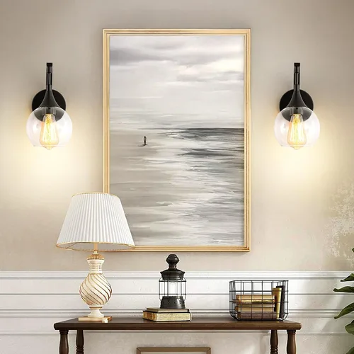 Miniatura 8 de Aplique de Pared Negro, Accesorios de Luz de Tocador Modernos con Pantalla de Vidrio Transparente de 4.9 Pulgadas, Luces de Pared de Estilo Rústico