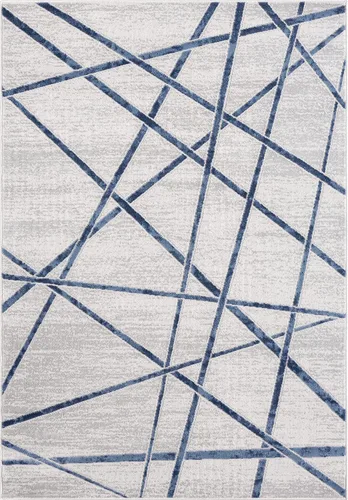 Miniatura 3 de Abani Atlas - Alfombra de área azul y gris, de 4 x 6 pies, diseño cruzado, duradera, no desprende pelusa, fácil de limpiar