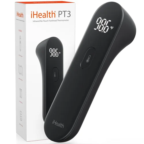 Miniatura 9 de iHealth Termómetro digital sin contacto para la frente para adultos, bebés, niños, 3 sensores ultra sensibles, retroalimentación de vibración Negro