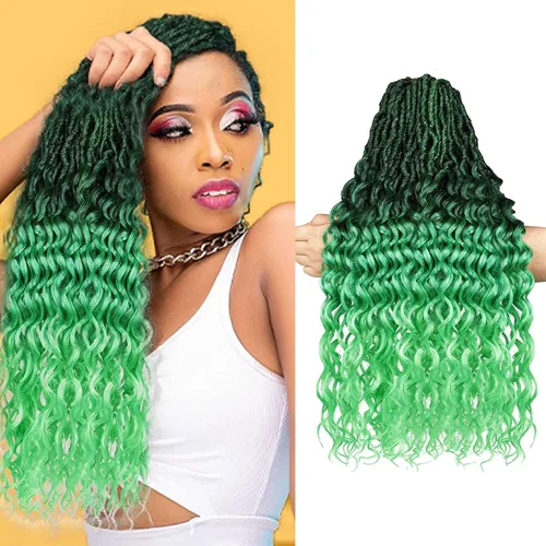 Miniatura 18 de Cabello de Ganchillo Faux Locs de Onda Profunda - 24 Pulgadas 8 Paquetes Pre-Enrollado Negro Natural 112 Hebras Extensiones de Cabello Sintético