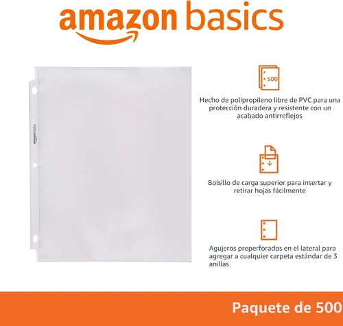 Miniatura 2 de Amazon Basics - Protector de hojas, antirreflejos, paquete de 500