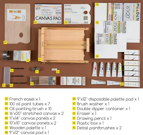 Miniatura 2 de MEEDEN Serie Prime Artist: juego de pintura al óleo de 7 x 3.4 fl oz/3.38 onzas con caballete francés, kit de pintura al óleo con pinturas al óleo