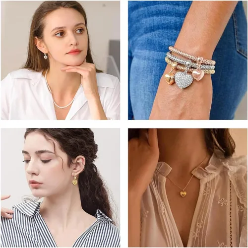 Miniatura 4 de stino 100 gramos de dijes de metal para hacer joyas, chapados en plata y oro, paquete a granel para pulseras, collares, manualidades Corazón Un