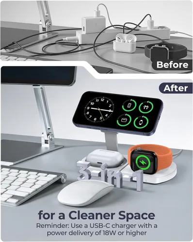 Miniatura 8 de Cargador inalámbrico para iPhone, estación de carga magnética 3 en 1 para Apple, soporte de cargador MagSafe para iPhone 17 Air 16 15 14 13 12