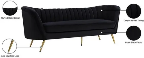 Miniatura 6 de Meridian Furniture Colección Margo Modern Sofá tapizado de terciopelo contemporáneo con acolchado de canal profundo y patas de acero inoxidable