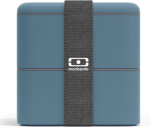 Miniatura 2 de monbento - Lonchera Bento grande MB Square Denim con 2 compartimentos - 57 oz - Lonchera a prueba de fugas para el trabajo/pícnic/preparación