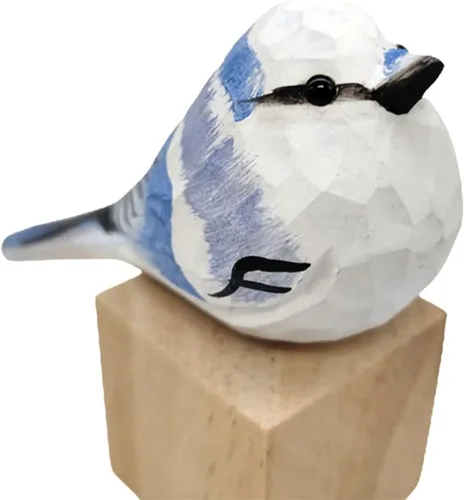 Miniatura 2 de Figura de pájaro de madera Azure Tit, tilo tallado a mano, marrón claro, decoración moderna para el hogar, regalo de pájaro