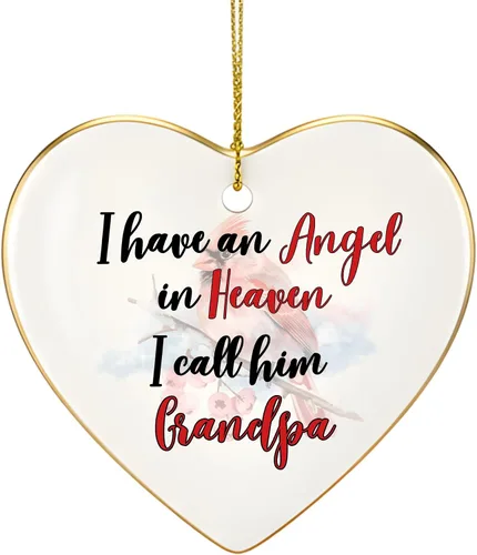 Miniatura 2 de Adorno de Navidad conmemorativo personalizado 2025 – Recuerdo de cerámica en forma de corazón – Tengo un ángel en el cielo lo llamo abuelo, regalo