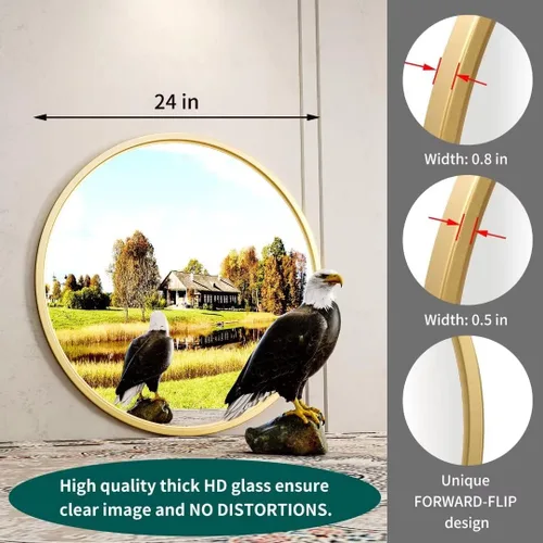 Miniatura 5 de Growsun - Espejo redondo dorado de 24 pulgadas, espejo circular de pared para tocador de baño, entrada o sala de estar con marco de metal