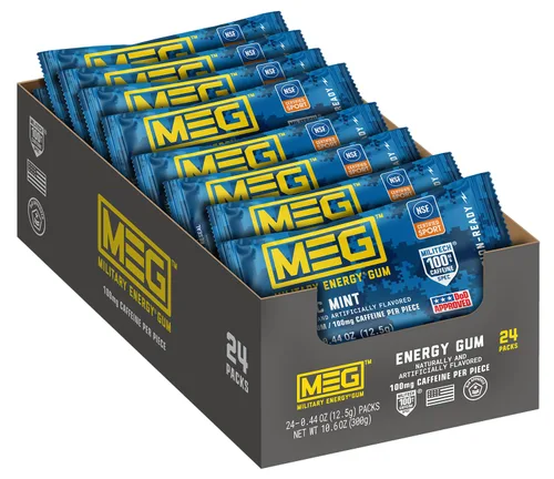 Miniatura 15 de MEG - Goma de mascar de energía militar 100 mg de cafeína por pieza + aumenta la energía + aumenta el rendimiento físico + menta verde paquete