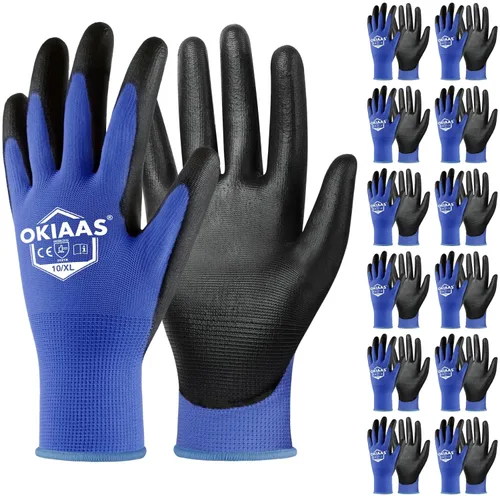 Miniatura 12 de OKIAAS Guantes de trabajo para hombre, guantes ultra delgados y ligeros con agarre, juego de 12 pares de guantes de construcción con revestimiento