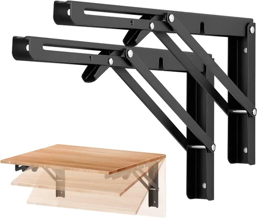 Miniatura 24 de Ravinte - Paquete de 2 soportes plegables de 20 pulgadas para estantes - Negro mate, soportes plegables resistentes para mesas y bancos - Diseño que