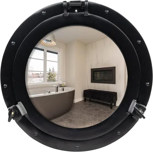 Espejo decorativo de pared de baño de 8 pulgadas con acabado negro, espejo redondo vintage montado en la pared para tocador de baño, decoración del