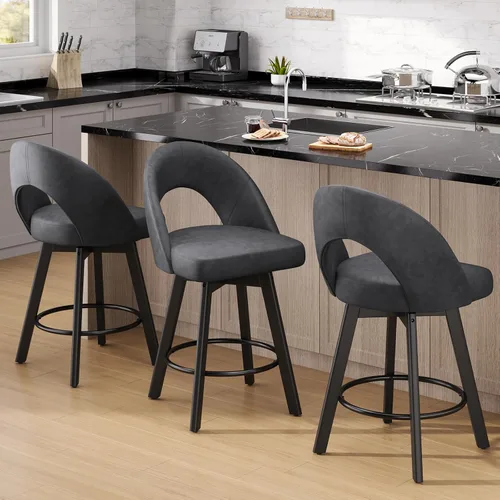 Miniatura 3 de YaFiti Taburetes de bar de altura de mostrador de 24 pulgadas, taburetes de bar giratorios ergonómicos con respaldo curvado con asiento de piel
