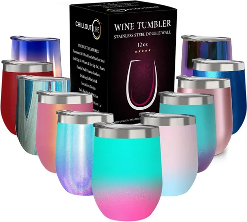 Miniatura 23 de CHILLOUT LIFE Vasos Térmicos de Vino de Acero Inoxidable de 12 oz Paquete de 2 - Vasos de Vino con Aislamiento al Vacío de Doble Pared con Tapas