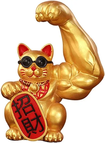 Miniatura 11 de Fenteer Muscle Arm Lucky Fortune Cat Figurine Esculturas Cabeza Abrir vigorosamente Tienda de regalos Esculturas Fortuna Riqueza Acogedora Gato