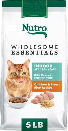 Nutro Wholesome Essentials Alimento Seco para Gatos de Interior, Receta de Pollo y Arroz Integral, Bolsa de 5 lb