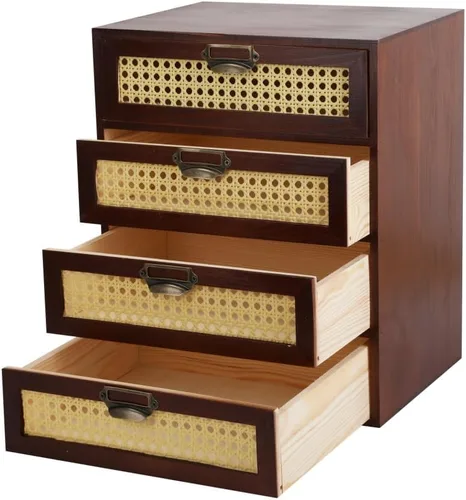 GoooodGift Caja de almacenamiento grande de madera con cajones (gabinete boboticario, marco de ratán, marrón)