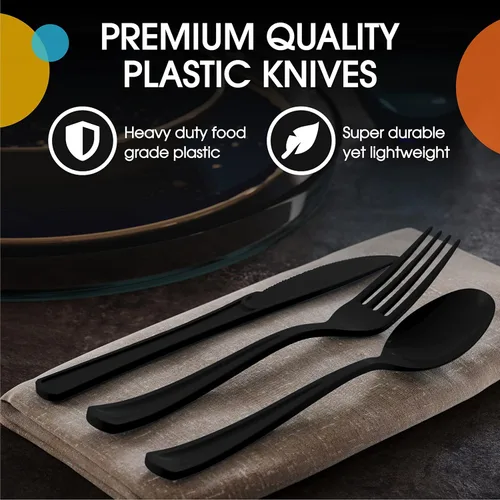 Miniatura 4 de Party Solids Tenedores de plástico negro, 100 piezas, tenedores negros, utensilios desechables, juego de cubiertos de plástico resistente