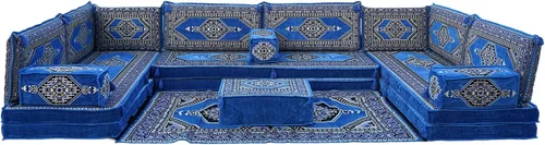 Miniatura 50 de arabicsofa Cojines de piso árabe en forma de U – Sofá tradicional Majlis con sofá otomano
