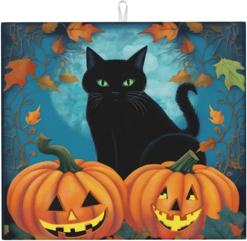 Miniatura 28 de Tapete de secado de platos de hojas de otoño para encimeras de 18 x 16 pulgadas, almohadilla protectora para escurridor de platos con lazo